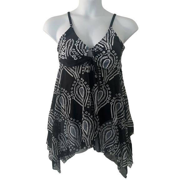 Other - Womens Black Abstract Mesh Flowy Padded Adjustable Strap Swimsuit Dress 2XL NWOT